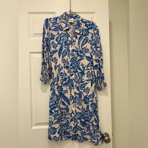 Cabi Floral Blue and Cream Button-Up Dress